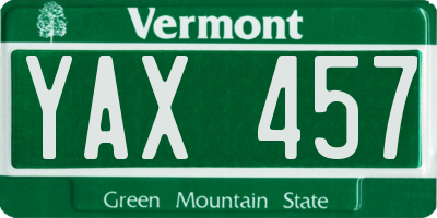 VT license plate YAX457
