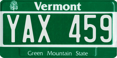 VT license plate YAX459