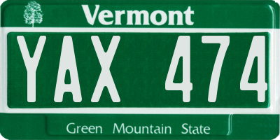 VT license plate YAX474