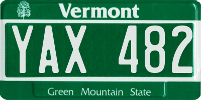 VT license plate YAX482