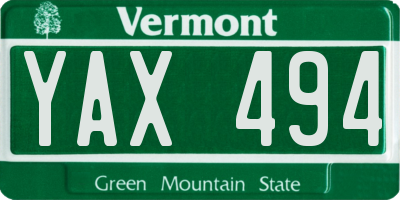 VT license plate YAX494