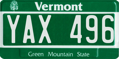 VT license plate YAX496