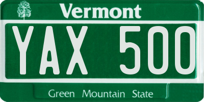 VT license plate YAX500