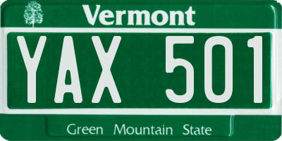 VT license plate YAX501