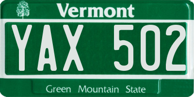 VT license plate YAX502