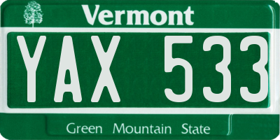 VT license plate YAX533