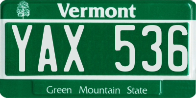 VT license plate YAX536