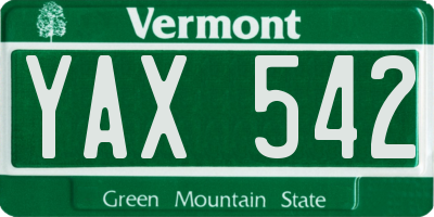 VT license plate YAX542