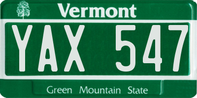 VT license plate YAX547