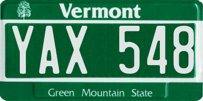 VT license plate YAX548