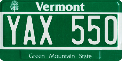 VT license plate YAX550