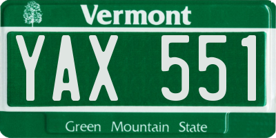 VT license plate YAX551