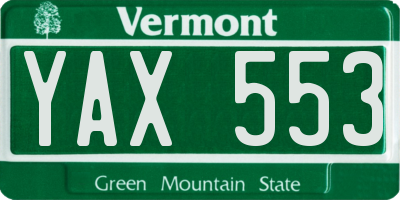 VT license plate YAX553