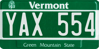 VT license plate YAX554