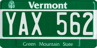 VT license plate YAX562