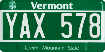 VT license plate YAX578