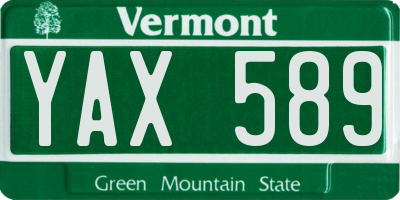 VT license plate YAX589