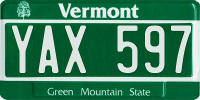 VT license plate YAX597
