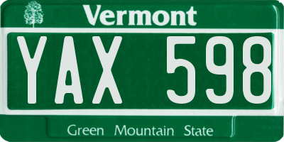 VT license plate YAX598