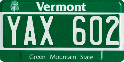 VT license plate YAX602