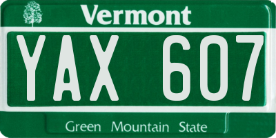 VT license plate YAX607