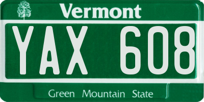 VT license plate YAX608