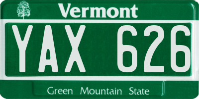 VT license plate YAX626