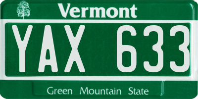 VT license plate YAX633