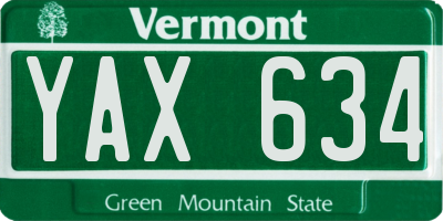 VT license plate YAX634