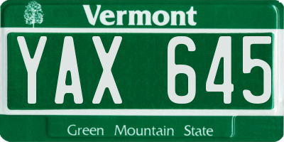 VT license plate YAX645