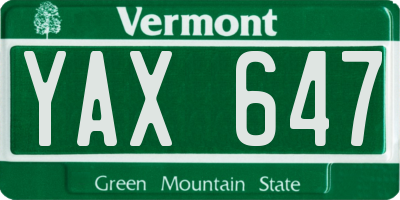 VT license plate YAX647