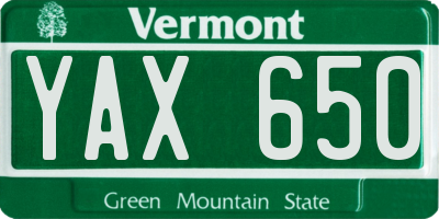 VT license plate YAX650