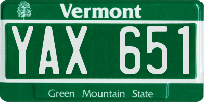 VT license plate YAX651
