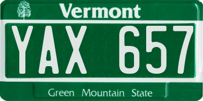 VT license plate YAX657