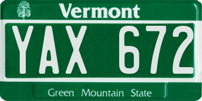 VT license plate YAX672