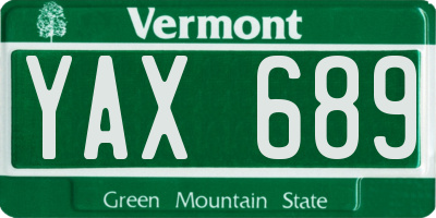 VT license plate YAX689