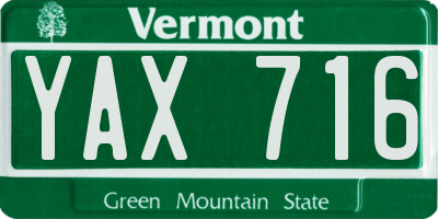 VT license plate YAX716
