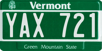 VT license plate YAX721