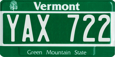 VT license plate YAX722