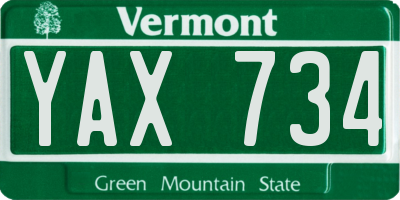 VT license plate YAX734