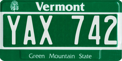 VT license plate YAX742
