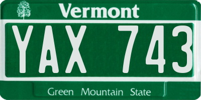 VT license plate YAX743
