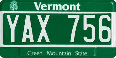 VT license plate YAX756