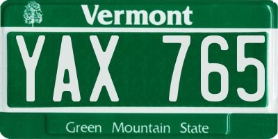 VT license plate YAX765