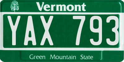 VT license plate YAX793