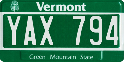 VT license plate YAX794