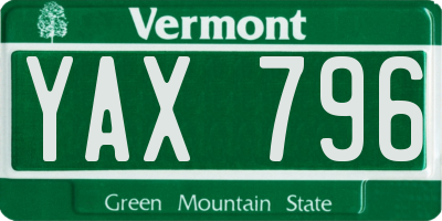 VT license plate YAX796