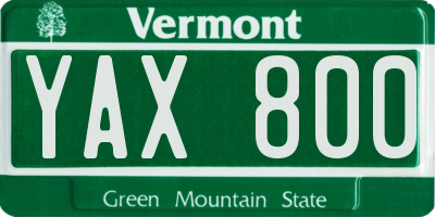 VT license plate YAX800