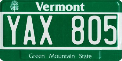 VT license plate YAX805