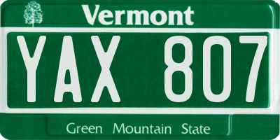 VT license plate YAX807
